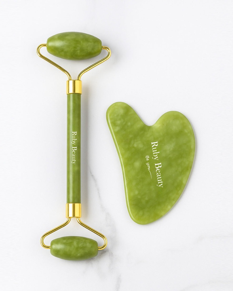 Facial Jade Roller Set Natural Green Jade Ruby Beauty